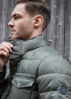 Threadbare Khaki Funnel Neck Utility Puffer Jacket