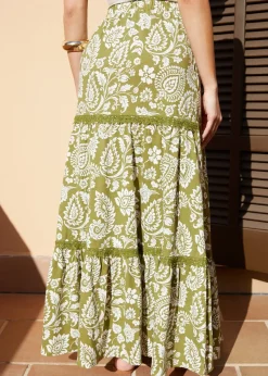 Threadbare Khaki Tiered Jersey Maxi Skirt