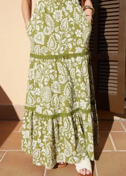 Threadbare Khaki Tiered Jersey Maxi Skirt