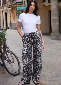 Threadbare Leopard Cotton Jersey Wide Leg Trousers