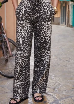 Threadbare Leopard Cotton Jersey Wide Leg Trousers