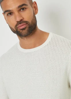 Threadbare Natural Crochet Knit Crew Neck Jumper