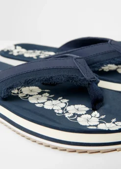 Threadbare Navy Fringe Detail Toe Post Sandals