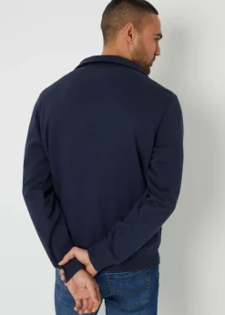 Threadbare Navy Quarter Zip Funnel Neck Sweatshirt