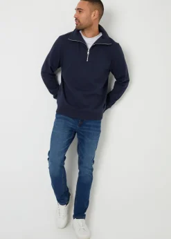 Threadbare Navy Quarter Zip Funnel Neck Sweatshirt