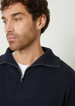 Threadbare Navy Rib Panel Quarter Zip Jumper