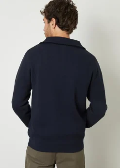 Threadbare Navy Rib Panel Quarter Zip Jumper