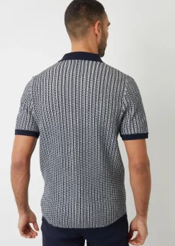 Threadbare Navy Textured Stripe Revere Collar Knitted Shirt