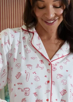 Threadbare Pink Printed Long Button Through Pyjama Set