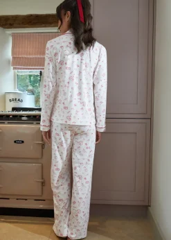 Threadbare Pink Printed Long Button Through Pyjama Set