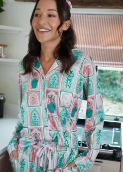 Threadbare Soft Green Printed Long Button Through Pyjama Set