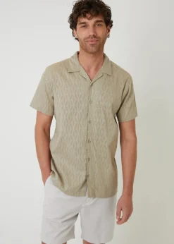 Threadbare Stone Cotton Pluck Textured Short Sleeve Shirt