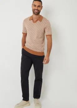 Threadbare Stone Jacquard Geo Trophy Neck Knitted Polo