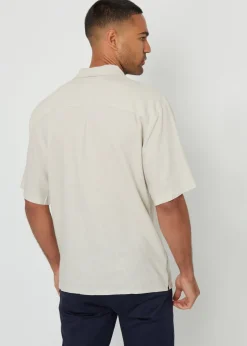 Threadbare Stone Kylian Linen Blend Revere Collar Short Sleeve Shirt