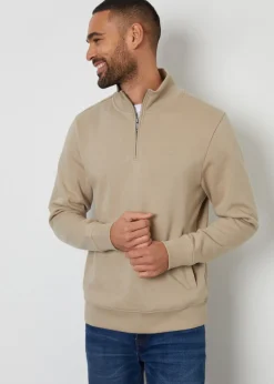 Threadbare Stone Mens Stone Quarter Zip Sweatshirt