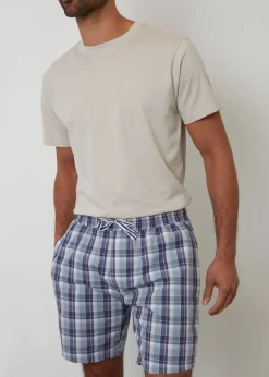 Threadbare Stone Short Sleeve Check Pyjama Set