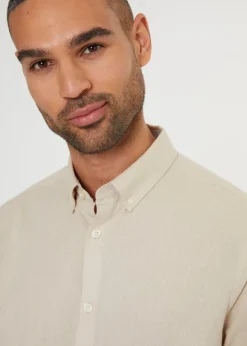 Threadbare Stone Slim Fit Linen Blend Long Sleeve Shirt