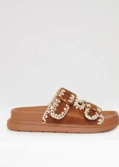 Threadbare Tan Contrast Stitch Chunky Sliders