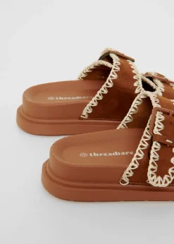 Threadbare Tan Contrast Stitch Chunky Sliders