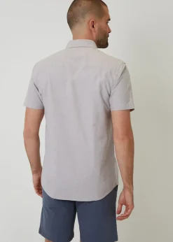 Threadbare Taupe Oxford Cotton Slim Fit Short Sleeve Shirt