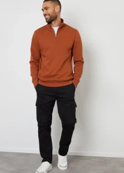 Threadbare Terracotta Mens Rust Quarter Zip Sweatshirt