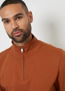 Threadbare Terracotta Mens Rust Quarter Zip Sweatshirt