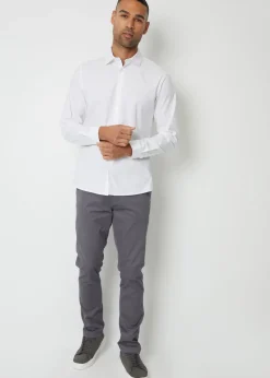 Threadbare White Cotton Long Sleeve Shirt With Stretch