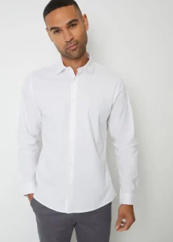 Threadbare White Cotton Long Sleeve Shirt With Stretch