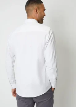 Threadbare White Cotton Long Sleeve Shirt With Stretch