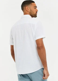 Threadbare White Dragon Cotton-Linen Blend Short-Sleeve Shirt