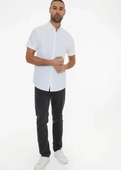 Threadbare White Oxford Cotton Slim Fit Short Sleeve Shirt