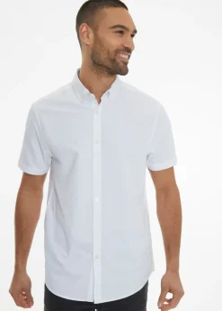 Threadbare White Oxford Cotton Slim Fit Short Sleeve Shirt