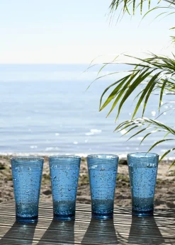 Three Rivers Blue Linear Re-Usable Plastic Tableware Hi Ball Blue (Set of 4)