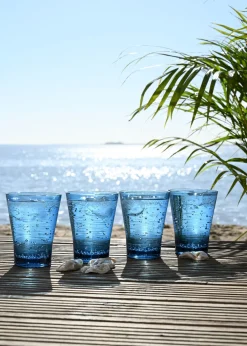 Three Rivers Blue Linear Re-Usable Plastic Tableware Tumbler Blue (Set of 4)