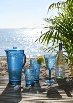 Three Rivers Blue Linear Re-Usable Plastic Tableware Tumbler Blue (Set of 4)