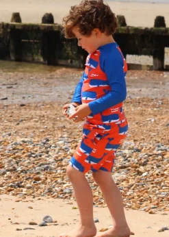 Toby Tiger Orange Whale Waves Print Kids Rash Vest (2 years - 8 years)