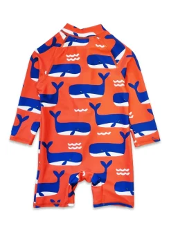 Toby Tiger Orange Whale Waves Print Baby Swimsuit (3  months - 24 months)