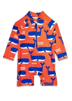 Toby Tiger Orange Whale Waves Print Baby Swimsuit (3  months - 24 months)