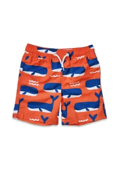 Toby Tiger Orange Whale Waves Print Kids Swim Shorts (2 years - 8 years)