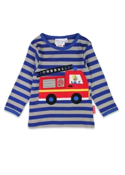Toby Tiger Organic Blue Fire Engine Applique Long-Sleeved T-Shirt (6 months - 8 years)