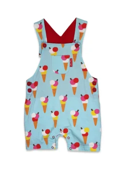 Toby Tiger Organic Blue Ice Cream Print Dungaree Shorts (3  months - 4 years)
