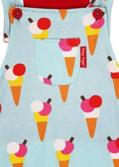 Toby Tiger Organic Blue Ice Cream Print Dungaree Shorts (3  months - 4 years)