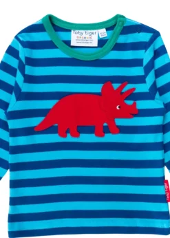 Toby Tiger Organic Blue Triceratops Applique Long-Sleeved T-Shirt (3 months - 8 years)