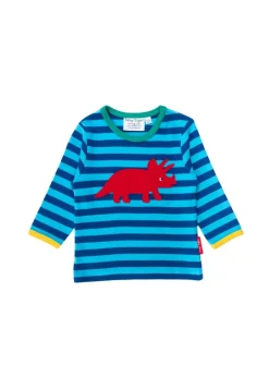 Toby Tiger Organic Blue Triceratops Applique Long-Sleeved T-Shirt (3 months - 8 years)