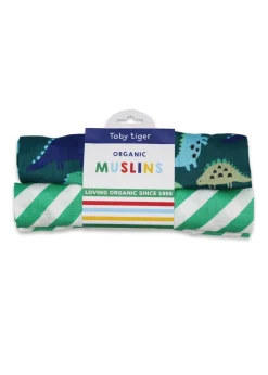 Toby Tiger Organic Green Tonal Dinosaur Muslin 2-Pack