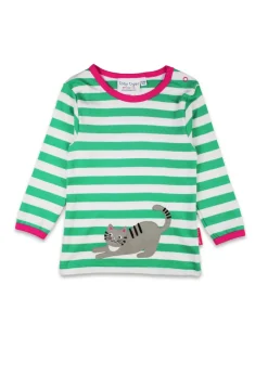 Toby Tiger Organic Green Kitten Applique Long-Sleeved T-Shirt (6 months - 8 years)