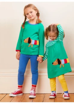 Toby Tiger Organic Green Sausage Dog Applique Dress (6 months - 6 years)