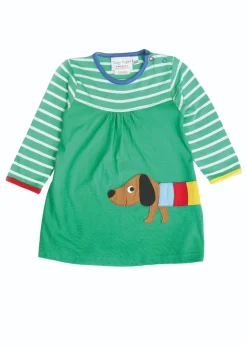 Toby Tiger Organic Green Sausage Dog Applique Dress (6 months - 6 years)
