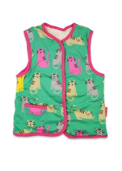Toby Tiger Organic Green Kitten Print Reversible Gilet (12  months - 8 years)