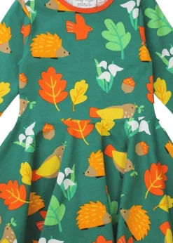 Toby Tiger Organic Green Autumn Print Skater Dress (12  months - 8 years)